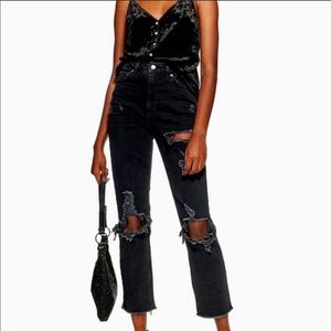 ‘Destroyed’ high waisted black wash jeans